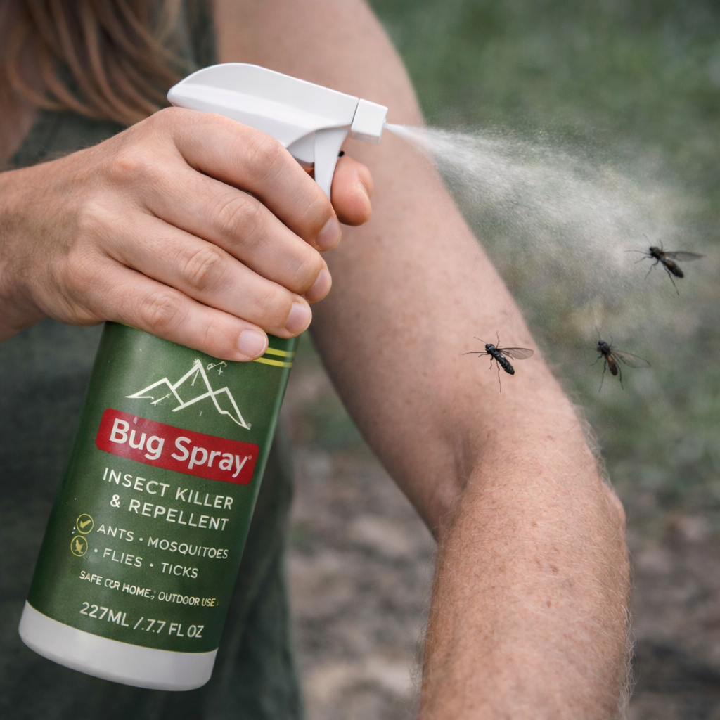 Outdoor insect repellent spray being used to repel insects