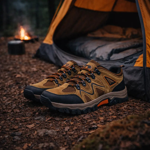 Waterproof hiking shoes side view with breathable upper and reinforced toe for durable trail comfort.